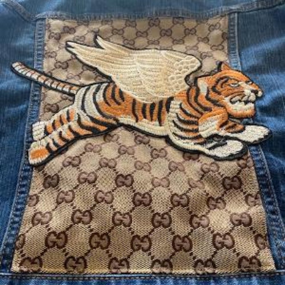 Custom Made Denim Jacket with Gucci Fabric and Patch